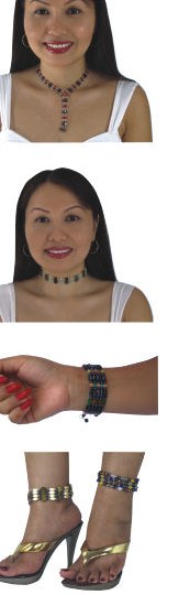 The same lariat worn as a necklace, a choker, a bracelet and an anklet
