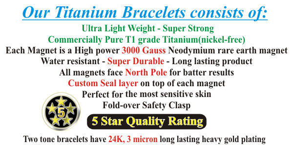 Our Titanium Bracelets consists of: Ultra Light Weight - Super Strong