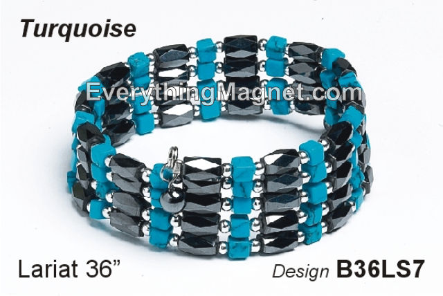 Magnetic Multipurpose Lariat 36" - Square Turquoise Gemstone - B36LS7