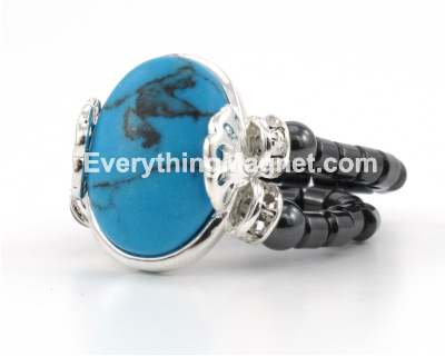 Black Magnetic Double Loop Hematite Ring -  Turquoise Gemstone - BBDR1