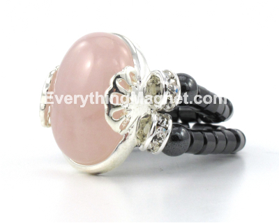 Black Magnetic Double Loop Hematite Ring - Rose Quartz Gemstone - BBDR2