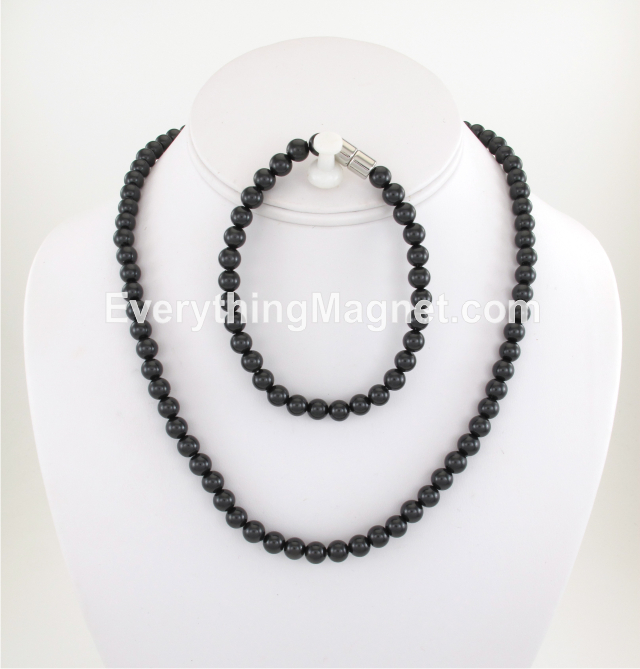 Magnetic Beaded Pearl Necklace, Bracelet Set - BPNB10S