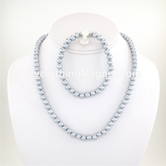 Magnetic Beaded Pearl Necklace, Bracelet Set - BPNB13S
