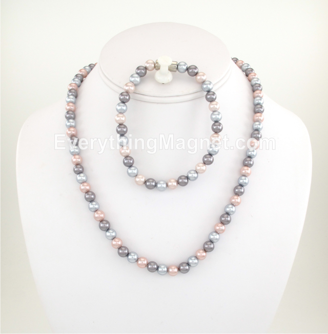 Magnetic Beaded Pearl Necklace, Bracelet Set - BPNB14S