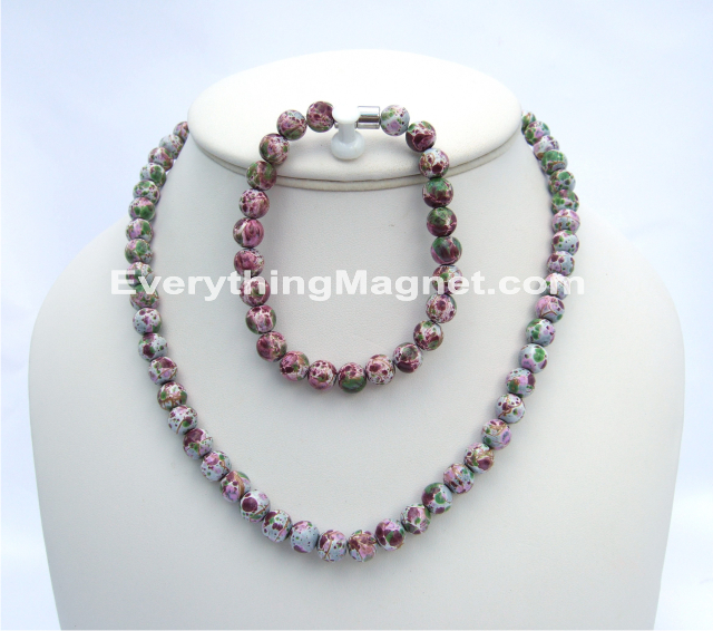 Magnetic Beaded Pearls Necklace Bracelet Set - BPNB17