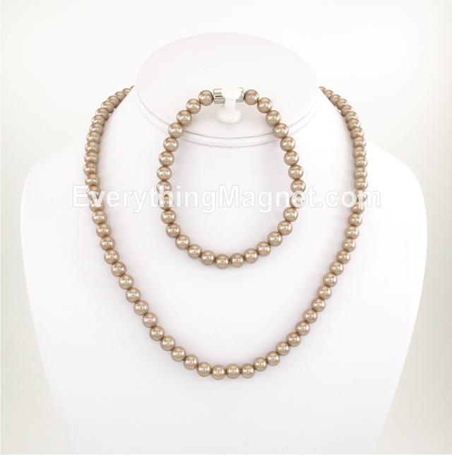 Magnetic Beaded Pearl Necklace, Bracelet Set - BPNB20S