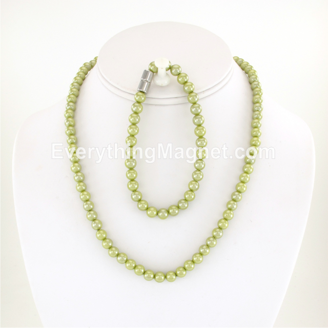 Magnetic Beaded Pearl Necklace, Bracelet Set - BPNB21S
