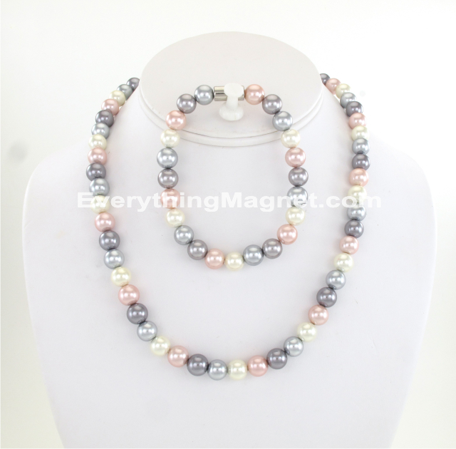 Magnetic Beaded Pearl Necklace, Bracelet Set - BPNB23