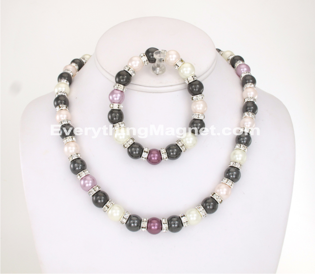 Magnetic Beaded Pearls Necklace Bracelet Set - BPNB24