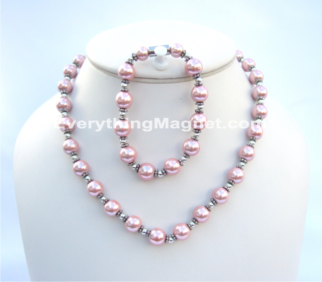 Magnetic Beaded Pearl Necklace, Bracelet Set - BPNB3