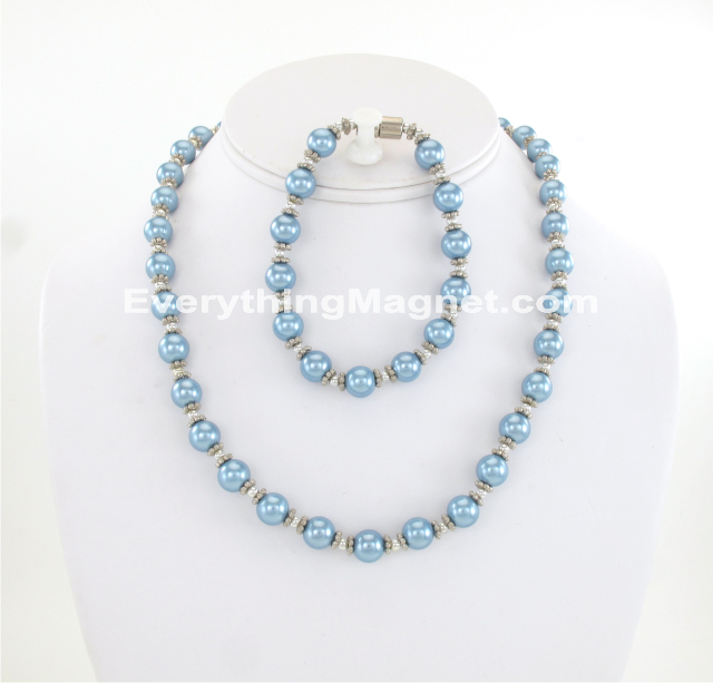 Magnetic Beaded Pearl Necklace, Bracelet Set - BPNB4M