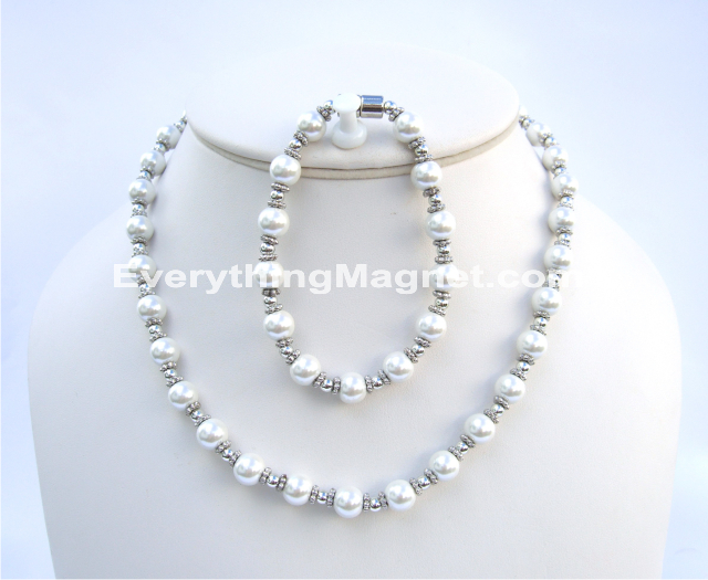 Magnetic Beaded Pearls Necklace Bracelet Set - BPNB7