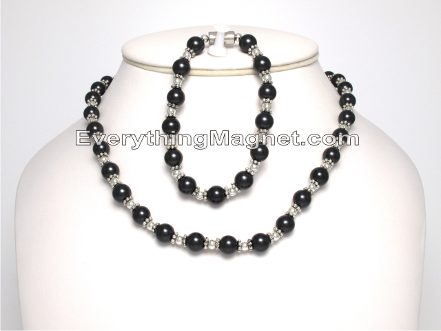 Magnetic Beaded Pearls Necklace Bracelet Set - BPNB8