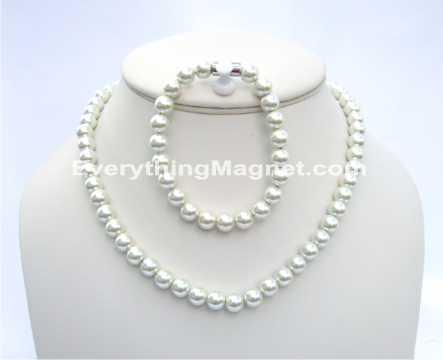 Magnetic Beaded Pearls Necklace Bracelet Set - BPNB9