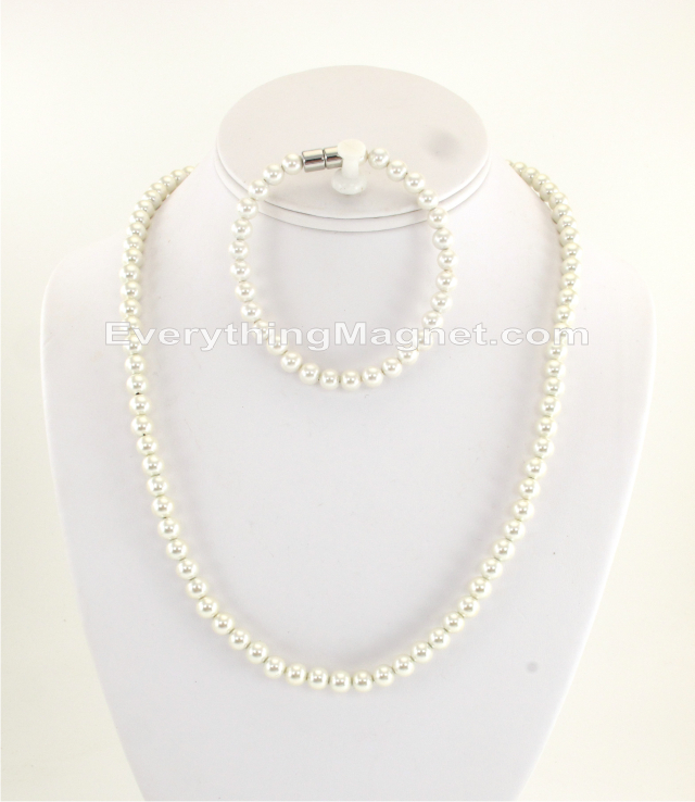 Magnetic Beaded Pearl Necklace, Bracelet Set - BPNB9S