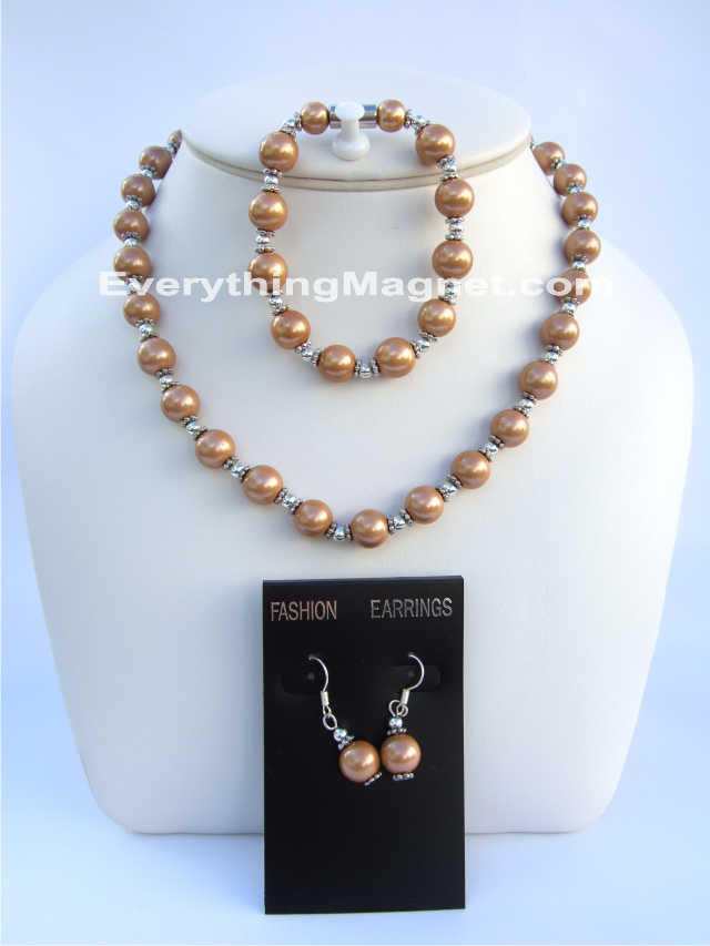 Magnetic Beaded Pearl Necklace, Bracelet, Earrings Set - BPNBE2