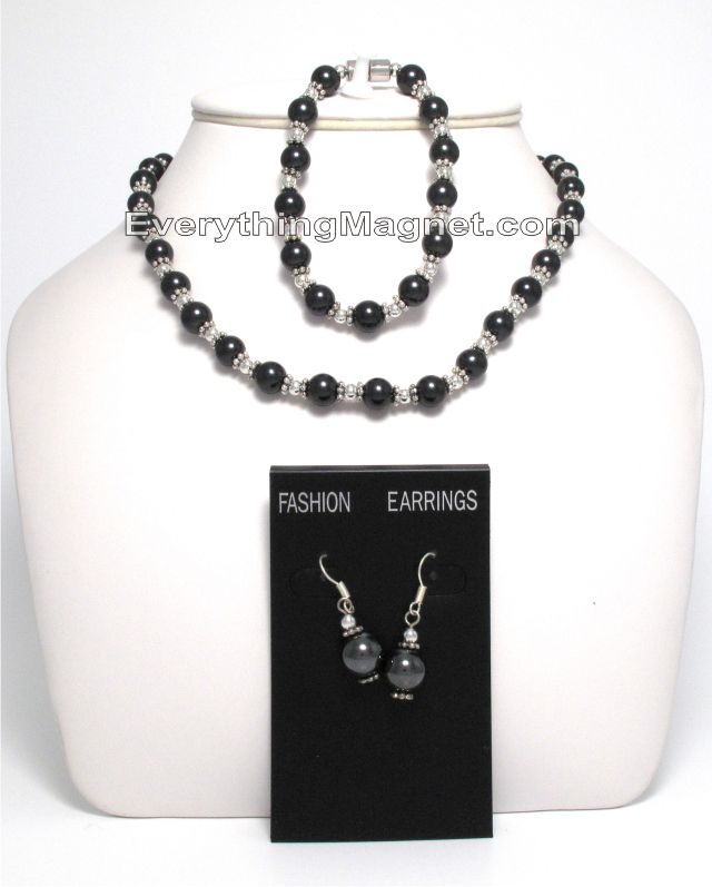 Magnetic Beaded Pearls Necklace Bracelet Earrings Set - BPNBE8