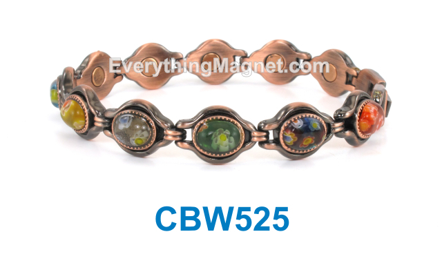 Magnetic Copper Bracelet - Multicolored Millefiori - CBW525