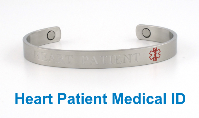 Magnetic Stainless Steel Heart Patient Medical ID Bangle - SSBGH1MID