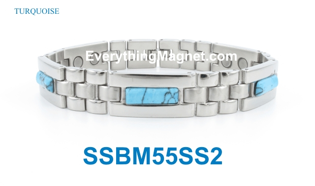 Magnetic Stainless Steel Bracelet - Turquoise Gemstone - SSBM55SS2