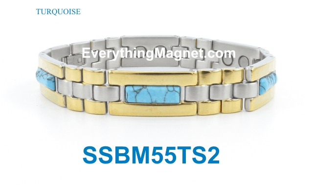 Magnetic Stainless Steel Bracelet - Turquoise Gemstone - SSBM55TS2