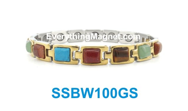Magnetic Stainless Steel Bracelet - Semi Precious Stones - SSBW100GS