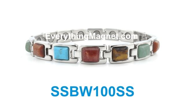 Magnetic Stainless Steel Bracelet - Semi Precious Stones - SSBW100SS