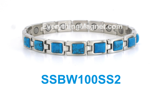 Magnetic Stainless Steel Bracelet - Turquoise Gemstone - SSBW100SS2