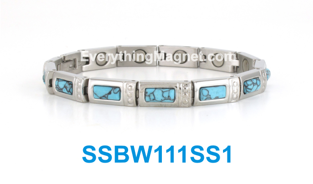 Magnetic Stainless Steel Bracelet - Turquoise Gemstone - SSBW111SS1