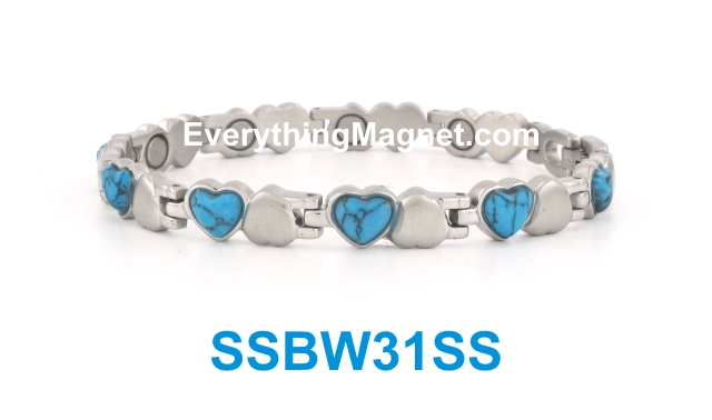Magnetic Stainless Steel Bracelet - Turquoise Gemstone - SSBW31SS