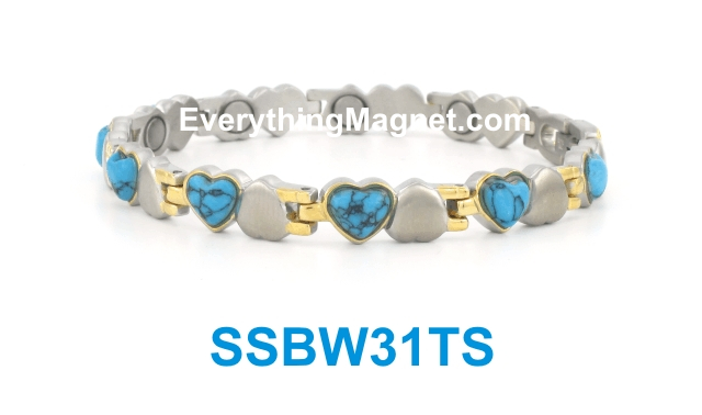 Magnetic Stainless Steel Bracelet - Turquoise Gemstone - SSBW31TS