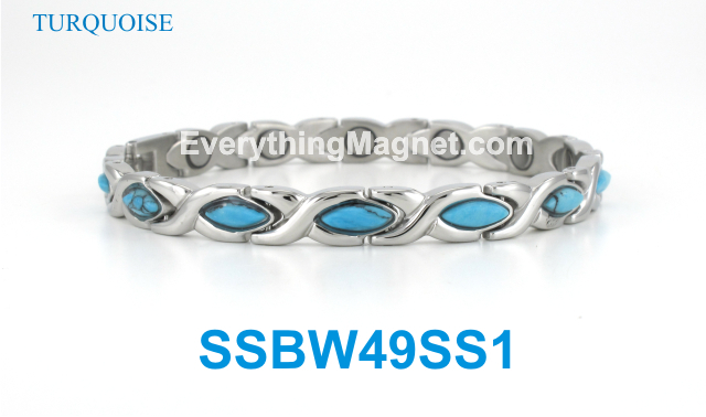 Magnetic Stainless Steel Bracelet - Turquoise Gemstone - SSBW49SS1