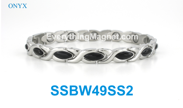 Magnetic Stainless Steel Bracelet - Onyx Gemstone - SSBW49SS2
