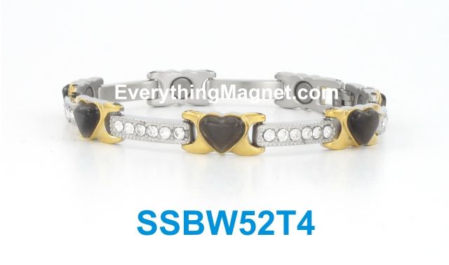 Magnetic Stainless Steel Bracelet - Gray/Black Cat's Eye - SSBW52T4