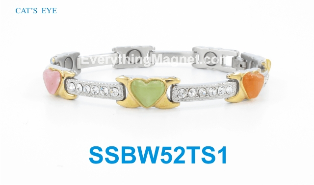 Magnetic Stainless Steel Bracelet - Multi Color Cat's Eye - SSBW52TS1