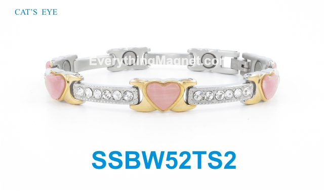 Magnetic Stainless Steel Bracelet - Pink Cat's Eye - SSBW52TS2