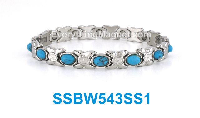 Magnetic Stainless Steel Bracelet -Turquoise Gemstone - SSBW543SS1