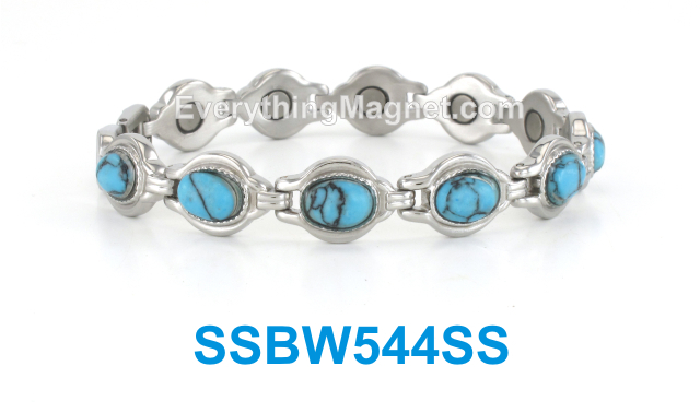 Magnetic Stainless Steel Bracelet - Turquoise Gemstone - SSBW544SS