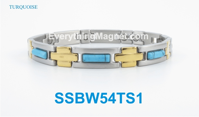Magnetic Stainless Steel Bracelet - Turquoise Gemstone - SSBW54TS1