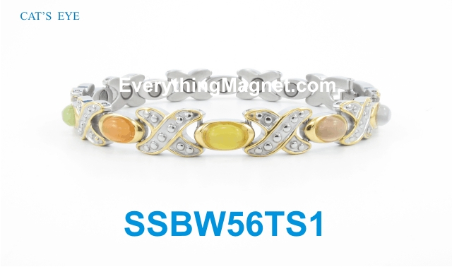Magnetic Stainless Steel Bracelet - Multi Color Cat's Eye - SSBW56TS1