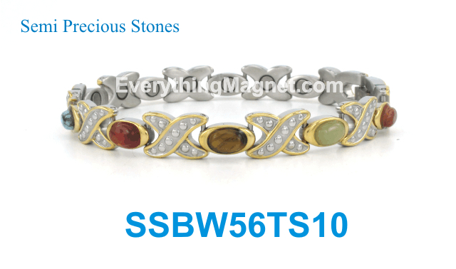 Magnetic Stainless Steel Bracelet - Semi Precious Stones - SSBW56TS10