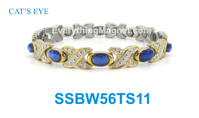 Magnetic Stainless Steel Bracelet - Dark Blue Cat's Eye - SSBW56TS11