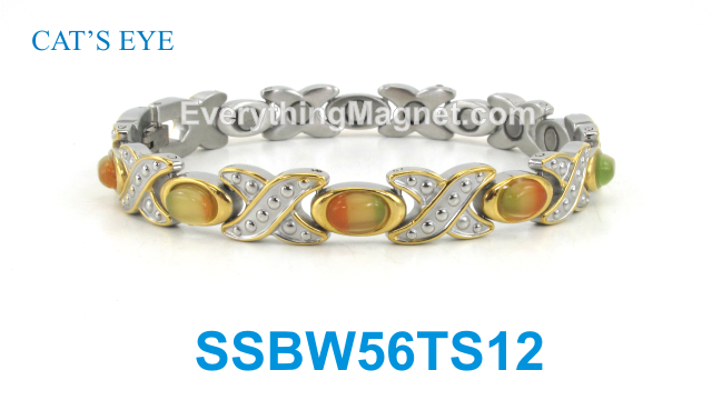Magnetic Stainless Steel Bracelet - Multi Color Cat's Eye - SSBW56TS12