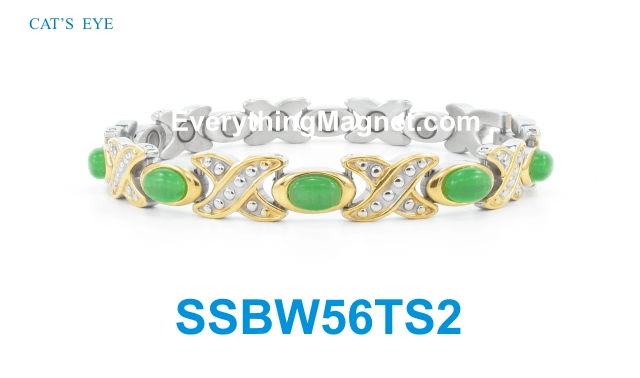 Magnetic Stainless Steel Bracelet - Green Cat's Eye - SSBW56TS2