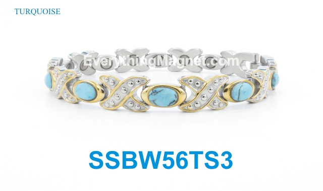 Magnetic Stainless Steel Bracelet - Turquoise Gemstone - SSBW56TS3