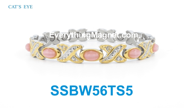 Magnetic Stainless Steel Bracelet - Pink Cat's Eye - SSBW56TS5