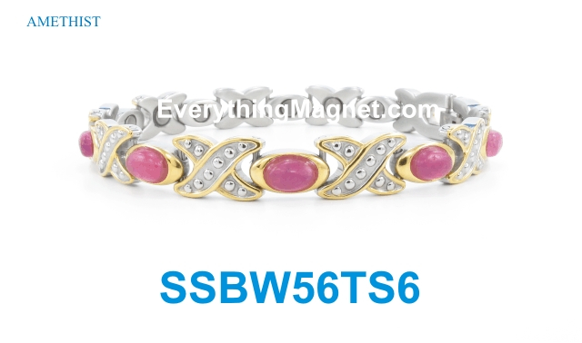 Magnetic Stainless Steel Bracelet - Amethyst Stone - SSBW56TS6