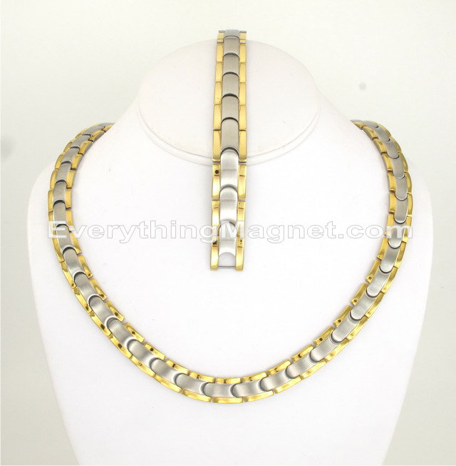 Magnetic Stainless Steel Necklace (18 inch) Bracelet Set - SSNBM23T
