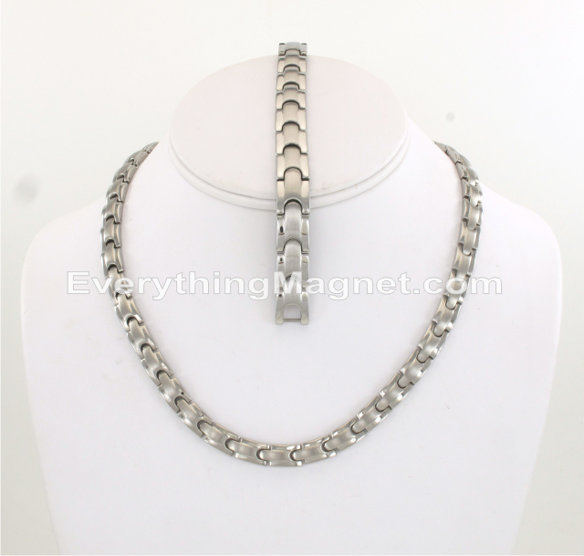 Magnetic Stainless Steel Necklace(18 inch) Bracelet Set - SSNBM45S