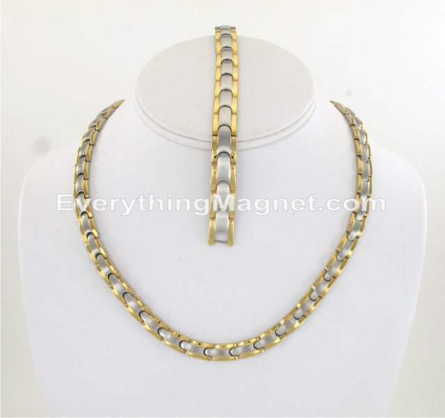 Magnetic Stainless Steel Necklace(18 inch) Bracelet Set - SSNBM45T